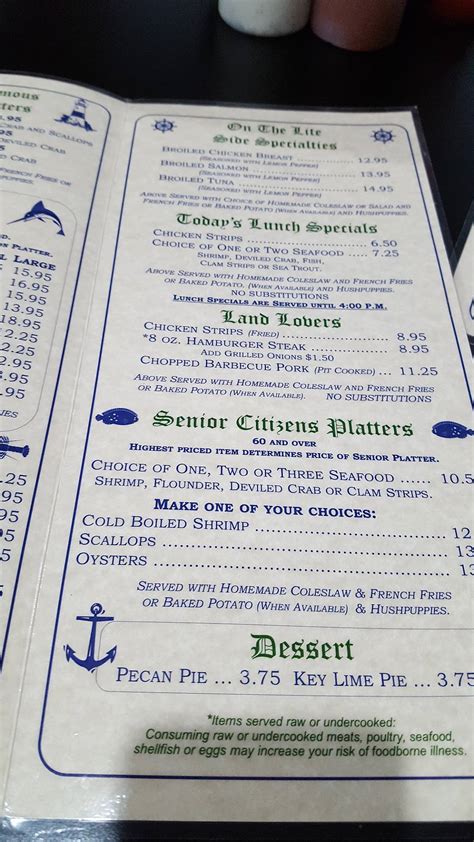 Menu At Captain Nance S Seafood Restaurant Calabash