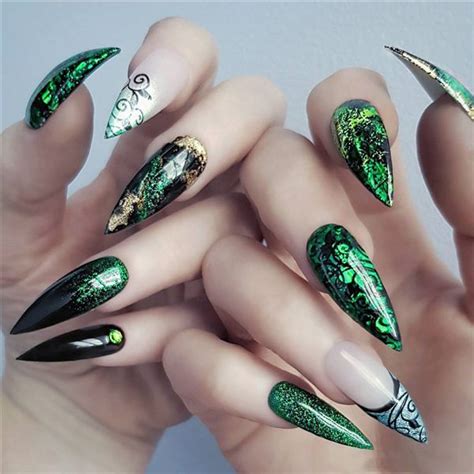 Emerald Green Stiletto Nails Artemerald Green Nailslong Emerald Green