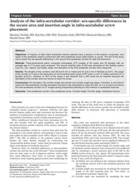 Pdf Analysis Of The Infra Acetabular Corridor Sex Specific