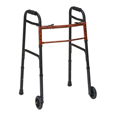 MABIS 2-Button Release Aluminum Folding Walkers with Non-Swivel Wheels in Black (2-Pack)-500 ...