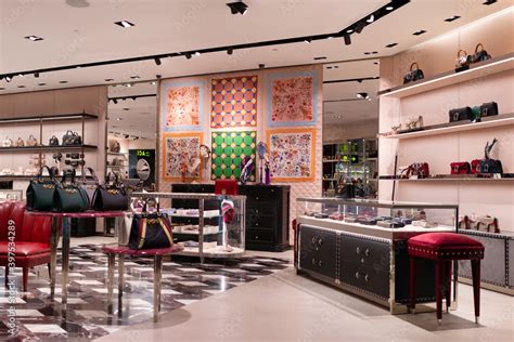 Interior view of The Gucci store in Hamad International Airport. Gucci is an Italian luxury ...