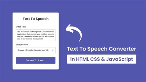 Text To Speech Converter In HTML CSS JavaScript No External Library