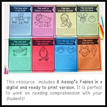 Aesop's Fable Reading Comprehension Activities by Ms Herraiz | TPT