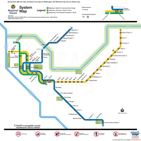 Sacramento Light Rail map in the style of Washington, DC Metrorail map ...