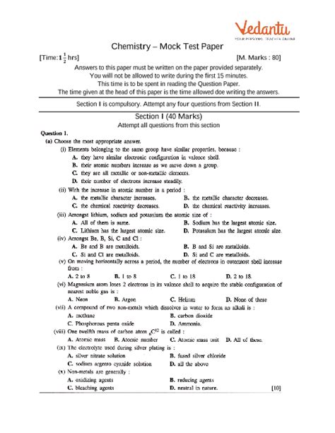 ICSE Sample Question Papers For Class 10 Chemistry Mock Paper 2