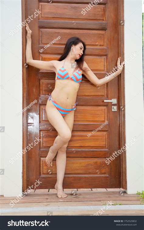 Portrait Beautiful Sexy Woman Bikini Standing Stock Photo 1752520832