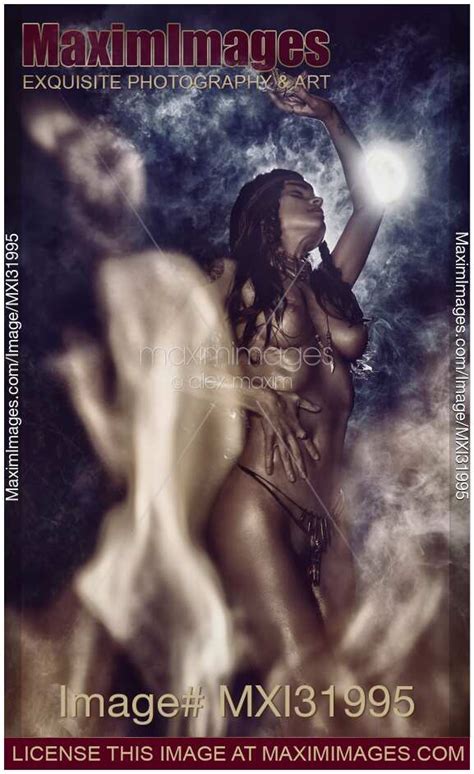 Photo Of Beautiful Nude Tribal Aboriginal Woman Performing Ethnic Ritualistic Dance By The Fire