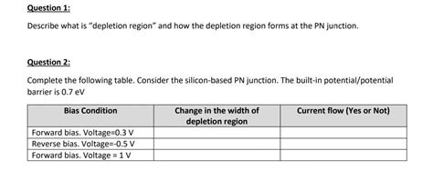 Solved Question 1: Describe what is "depletion region" and | Chegg.com