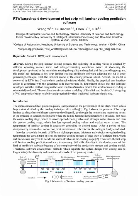 Rtw Based Rapid Development Of Hot Strip Mill Laminar Cooling Prediction Software Scientific