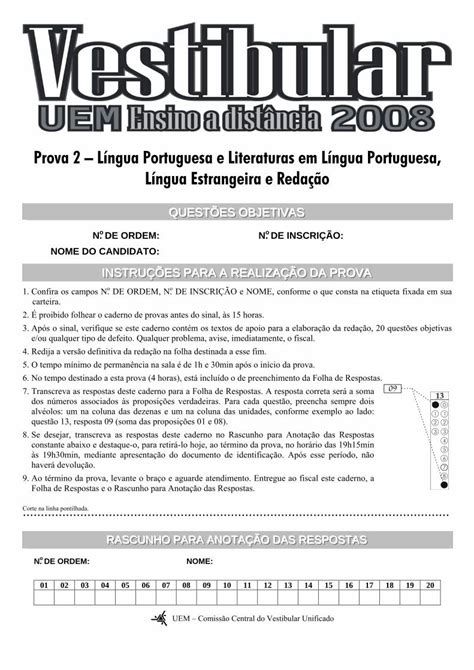 PDF Prova 2 Língua Portuguesa e Literaturas em Língua vestibular