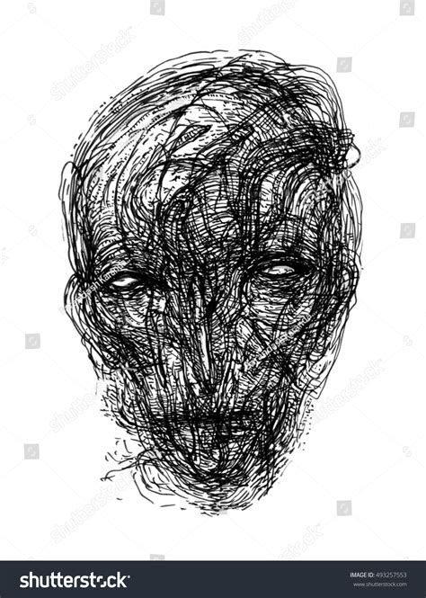 Abstract Face Portrait Sketch Art Hand Drawn Illustration - 493257553 ...