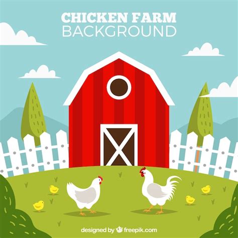 Red Henhouse And Chickens Background Vector Free Download