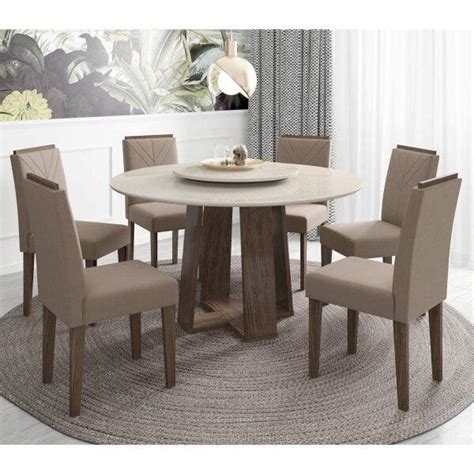 Conjunto Mesa Isabela Tampo Giratório 6 Cadeiras New Ceval MadeiraMadeira