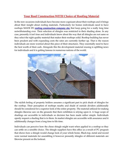 Your Roof Construction With Choice Of Roofing Material By Fred Lydick Issuu