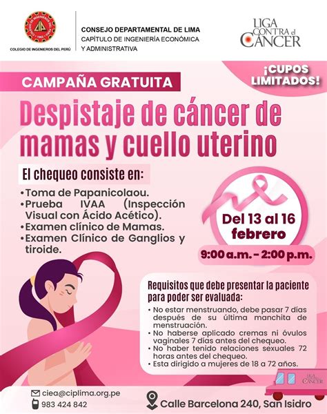 Campa A Gratuita Despistaje De C Ncer De Mamas Y Cuello Uterino Del