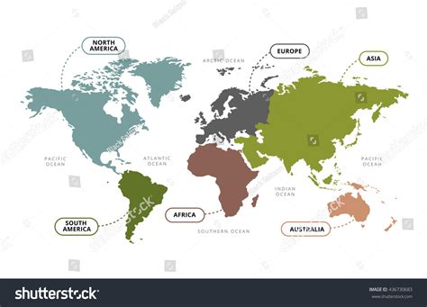 Vector World Map Continents Section Name Stock Vector (Royalty Free ...