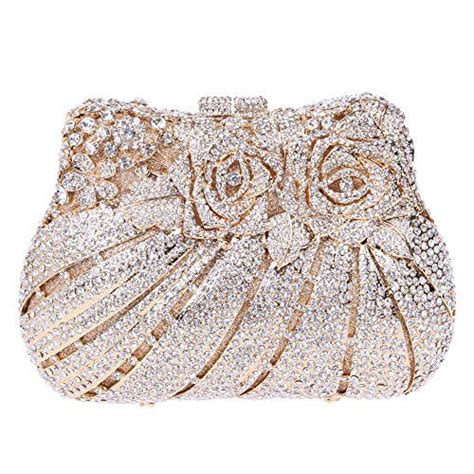 Fawziya Bling Rose Clutch Purse Women Flower Rhinestone Crystal Clutch