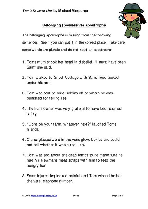 Tom S Sausage Lion Activity Pack KS2 English Teachit