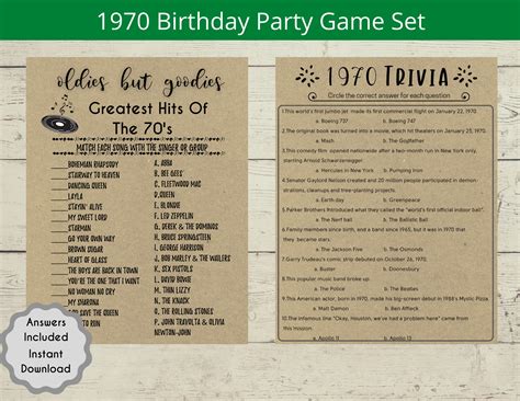 1970 51st Birthday Party Game 1970 Trivia Game Adult Party Etsy