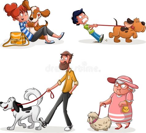 Cartoon People Walking Dogs. Stock Vector - Illustration of walking ...