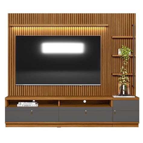 Estante Home Ripada 224cm Aloha para TV até 75 Nature Chumbo G77 Gran