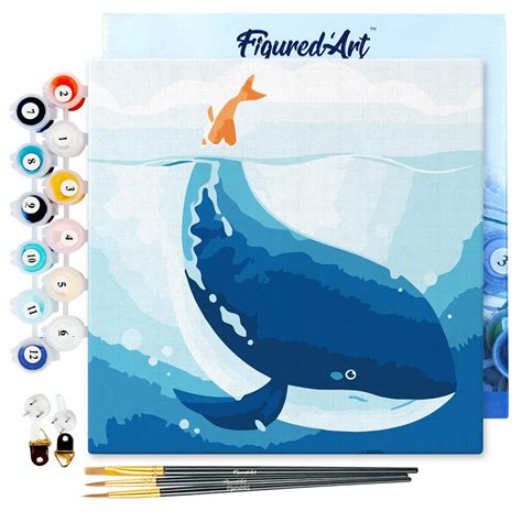 Mini Peinture par Numéro Figured Art 20x20cm avec cadre Baleine Bleue