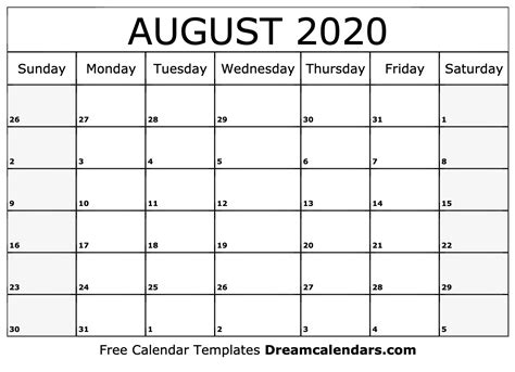 August 2020 Calendar - Free Printable with Holidays and Observances