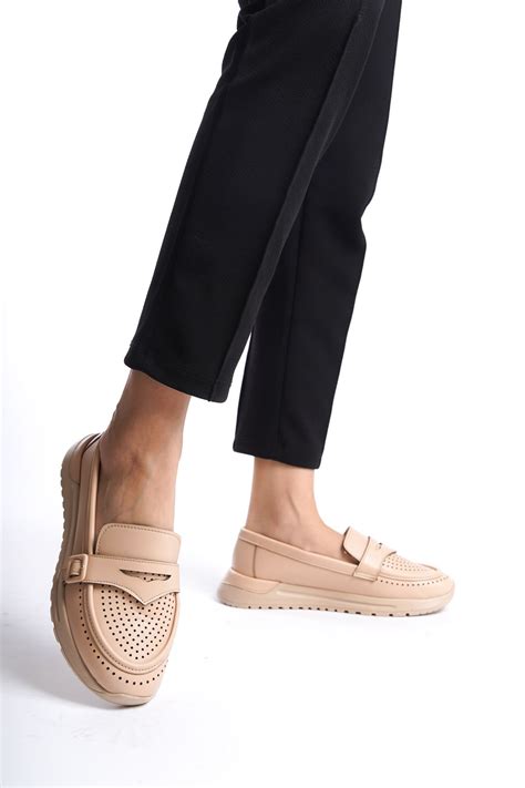 Limeo Nude Cilt Yandan Toka Detaylı Orta Yüksek Taban Günlük Loafer Makosen Kadın Ayakkabı