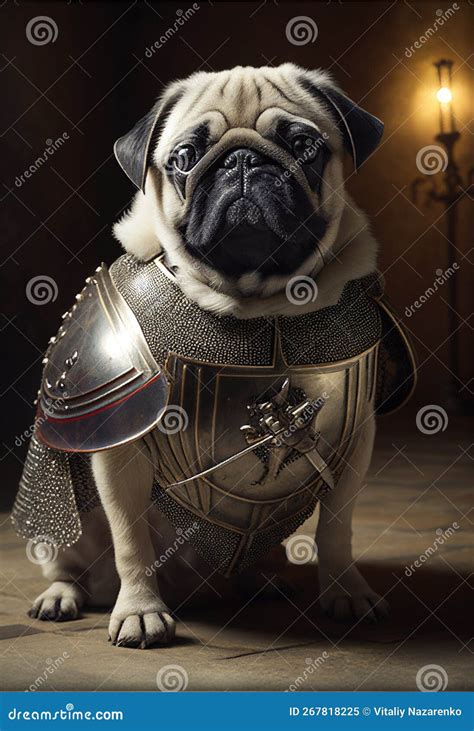 Pug Dog In Knight S Armor Ai Generated Stock Illustration