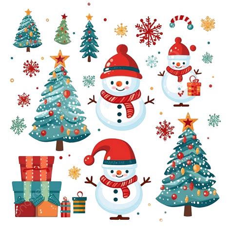 Vector Set Of Colorful Cute Christmas Characters And Decorations Santa