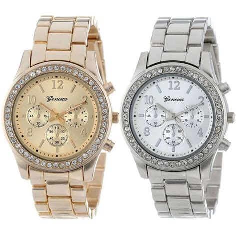 2pcs Geneva Silver And Gold Plated Classic Round Ladies Boyfriend Watch In Womens Watches From