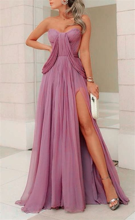 Long Chiffon Pleated Bridesmaid Dresses Sweetheart Split In 2021 Prom