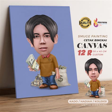 Jual Lukisan Karikatur Wajah Custom Dan Bingkai Cetak Canvas A R