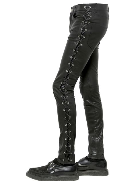 Lyst Saint Laurent 15cm Skinny Lace Up Leather Jeans In Black For Men