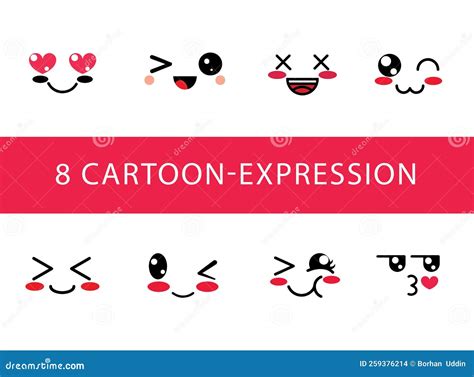 Cartoon Faces Expressive Eyes And Mouth Smiling Crying And Surprised