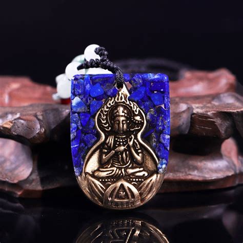 Powerful Natural Lapis Lazuli Orgonite Pendant Buddha Necklace Orgone Pyramids