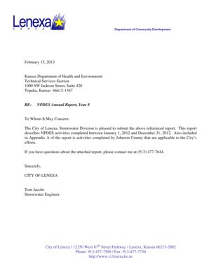 Fillable Online NPDES Annual Report City Of Lenexa Fax Email Print