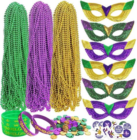 Elefama 192 Pcs Mardi Gras Party Favors Set For Women Men Mardi Gras Accessories