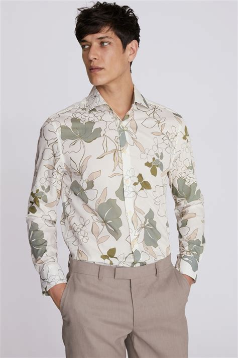 Tailored Fit Sage Green Floral Print Shirt | Buy Online at Moss