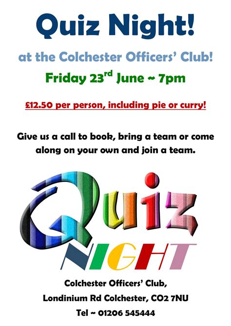 Quiz Night June The Colchester Officers Clubthe Colchester