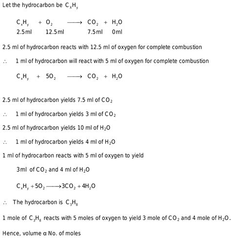 Ml Of A Gaseous Hydrocarbon Exactly Requires Ml Of Oxygen For