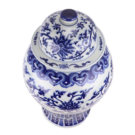 Chinese Ginger Jar Porcelain Handpainted Lotus Blue White D32xh53cm