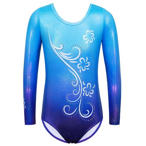 Baohulu Long Sleeve Leotards Girls Gymnastics Gradient Blue Dance