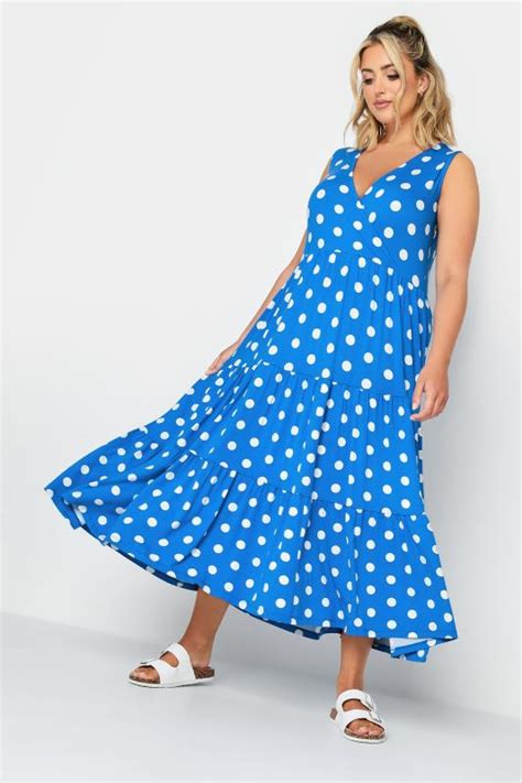 Yours Curve Plus Size Cobalt Blue Polka Dot Print Sleeveless Maxi Dress