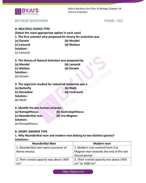 Selina Solutions Concise Biology Class Chapter Human Evolution