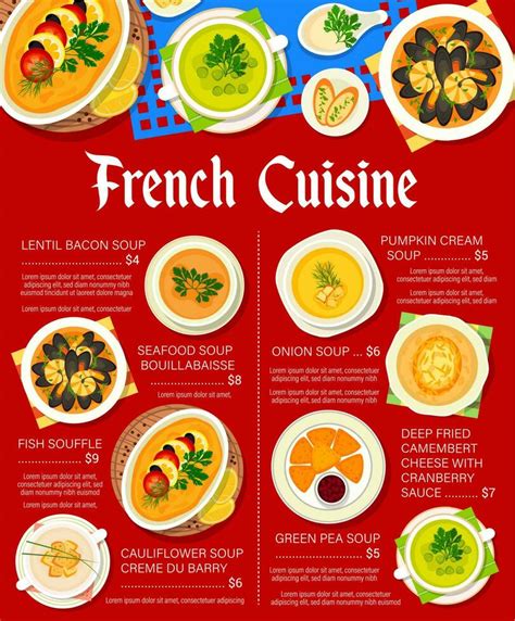 French cuisine restaurant menu, meals price list 24082731 Vector Art at ...