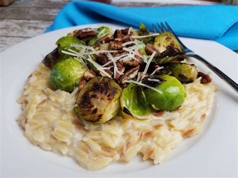 Seared Brussel Sprouts With Pecans Over Toasted Creamy Orzo Pantry