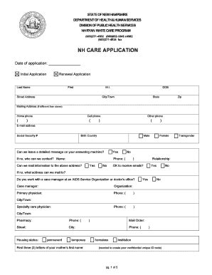 Fillable Online Dhhs Nh Nh Care Application Dhhs Nh Fax