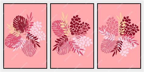 Ilustración Abstracta De Cuatro Flores Diferentes Sobre Un Fondo Rosa