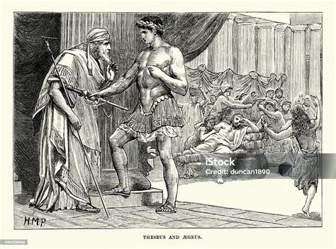 Greek Mythology Theseus And Aegeus Stock Illustration - Download Image ...